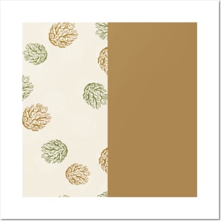 Gold Vertical Split Colorful Pinecone Pattern on Cream Off-White Posters and Art